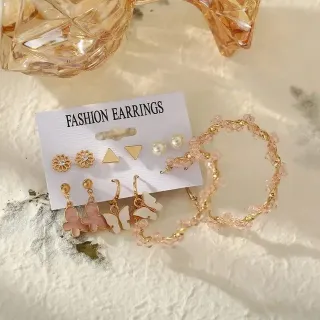 Gorgeous White Pink Butterfly Hoop Earrings Set (6 pairs)